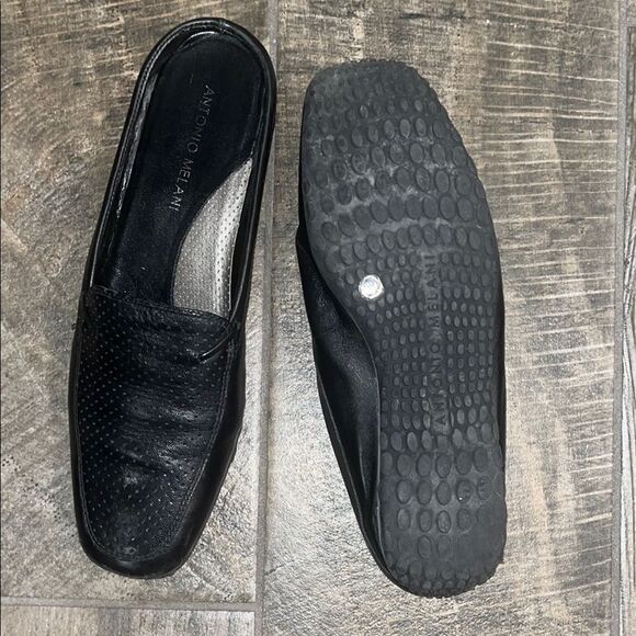 Antonio Melani Black Leather Loafers Slip-On - Picture 3 of 3